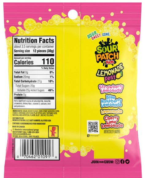 Sour Patch Kids Lemonade Fest Soft & Chewy Candy, 3.61-oz.