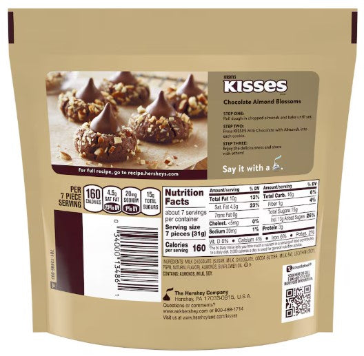 Hershey’s Kisses Milk Chocolate with Almonds Candy, 7.6-oz Bag