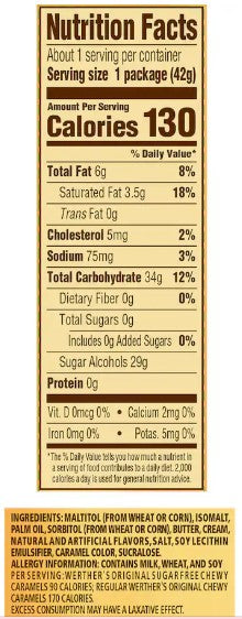 Werther's Original Sugar-Free Caramel Coffee Hard Candies, 1.46-oz. Bags