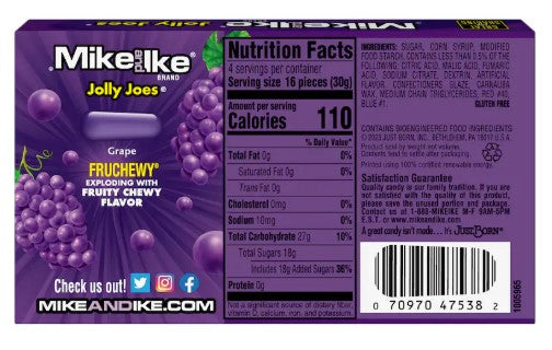 Mike and Ike Jolly Joes Grape Theater Box Candy, 4.25 oz.