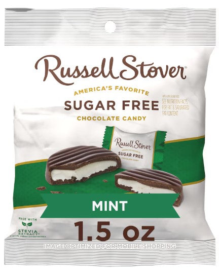 Russell Stover Sugar Free Dark Chocolate Mint Patties Candy, 1.5 oz. bag