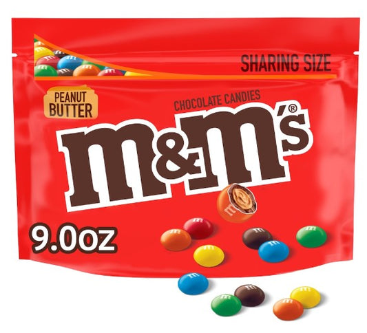 M&M'S Peanut Butter Milk Chocolate Candy Sharing- Size Resealable Bag, 9 oz..