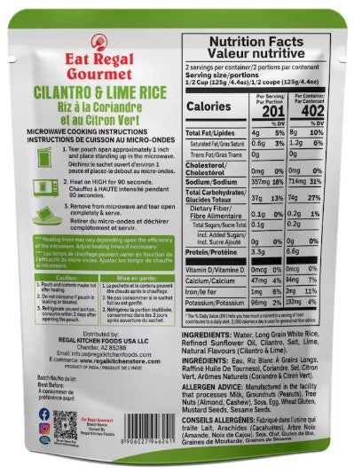 Eat Regal Ready To Eat Cilantro Lime Rice, 8.8-oz. Pouch