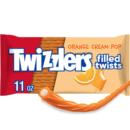 Twizzlers Filled Twists Orange Cream Pop Flavored Licorice Style Candy, Bag 11 oz