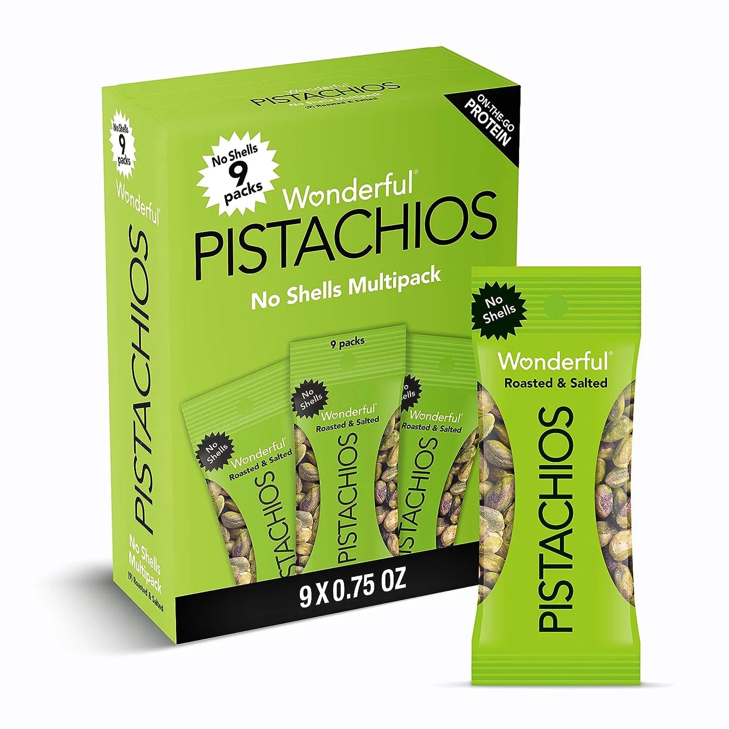 Wonderful Pistachios, No Shell, Roasted & Salted 6.75 oz Bag (9 count)