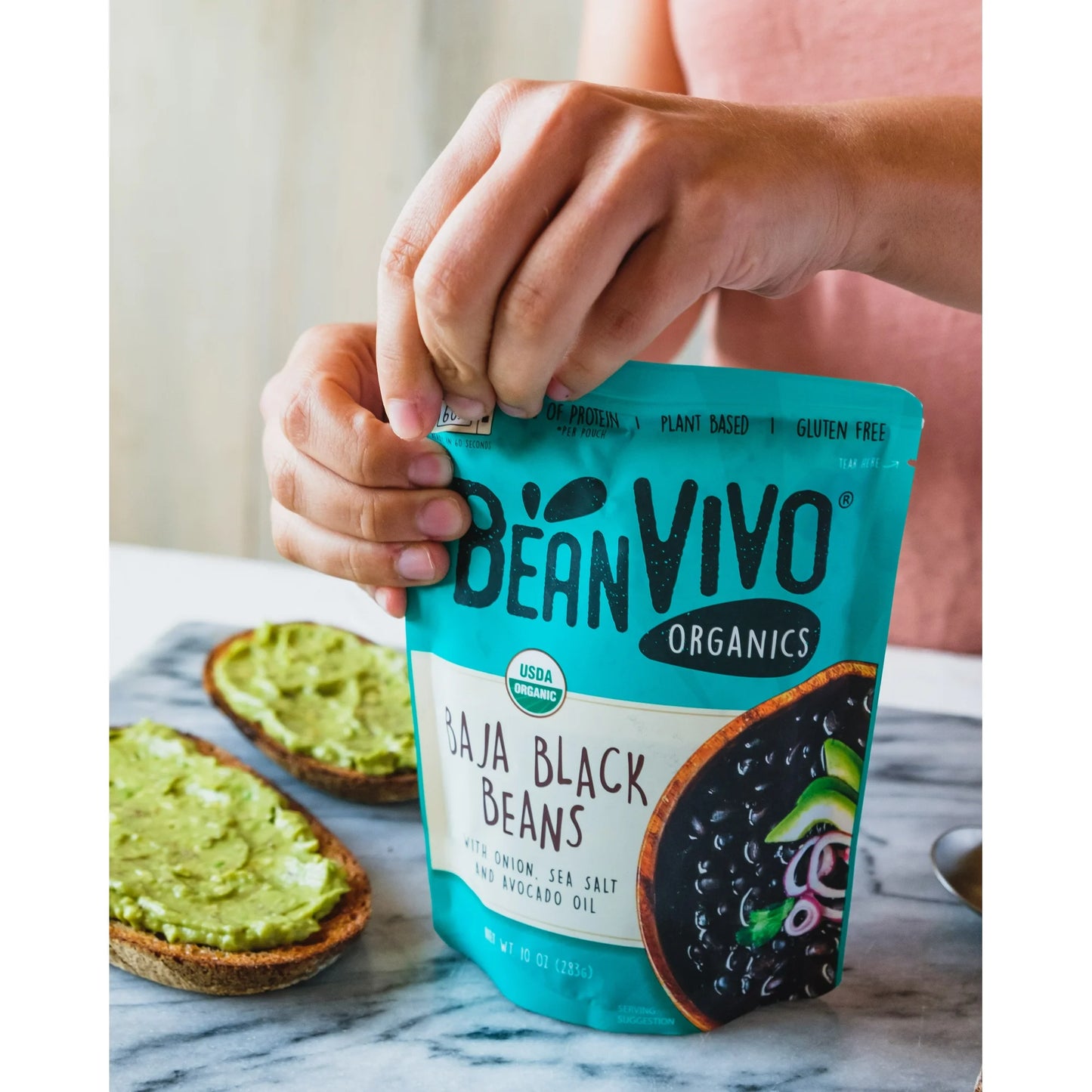 BeanVIVO Organics Baja Black Beans, Plant Based Protein, Microwavable, Gluten-Free, 10 oz Pouch