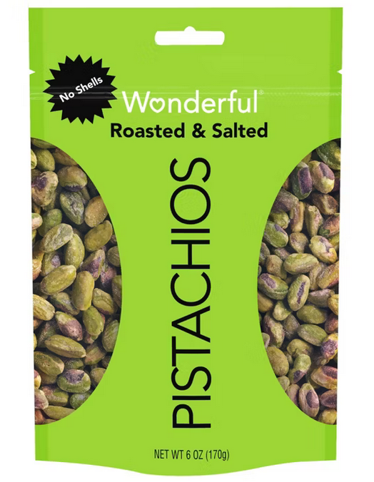 PISTACHIOS NO SHELLS ROASTED AND SALTED 6OZ