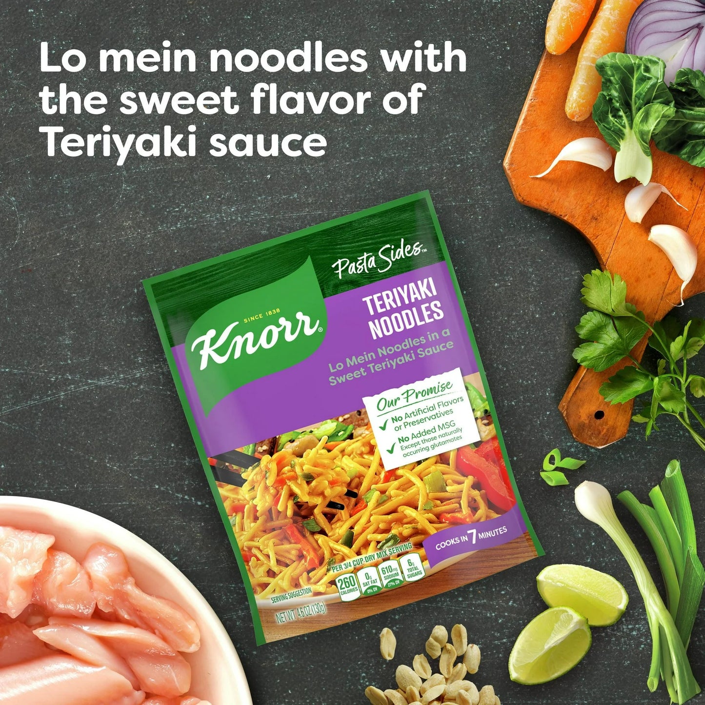 Knorr No Artificial Flavors Teriyaki Noodles Pasta Sides Ready Meals, 7 Minute Cook Time, 4.6 oz