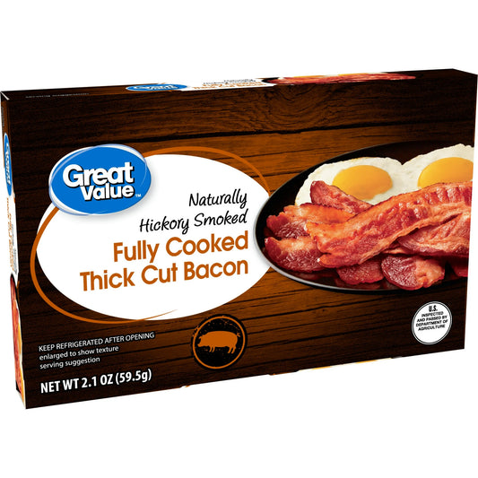 Great Value Hickory Smoked Fully Cooked Thick Cut Bacon, 2.1 oz