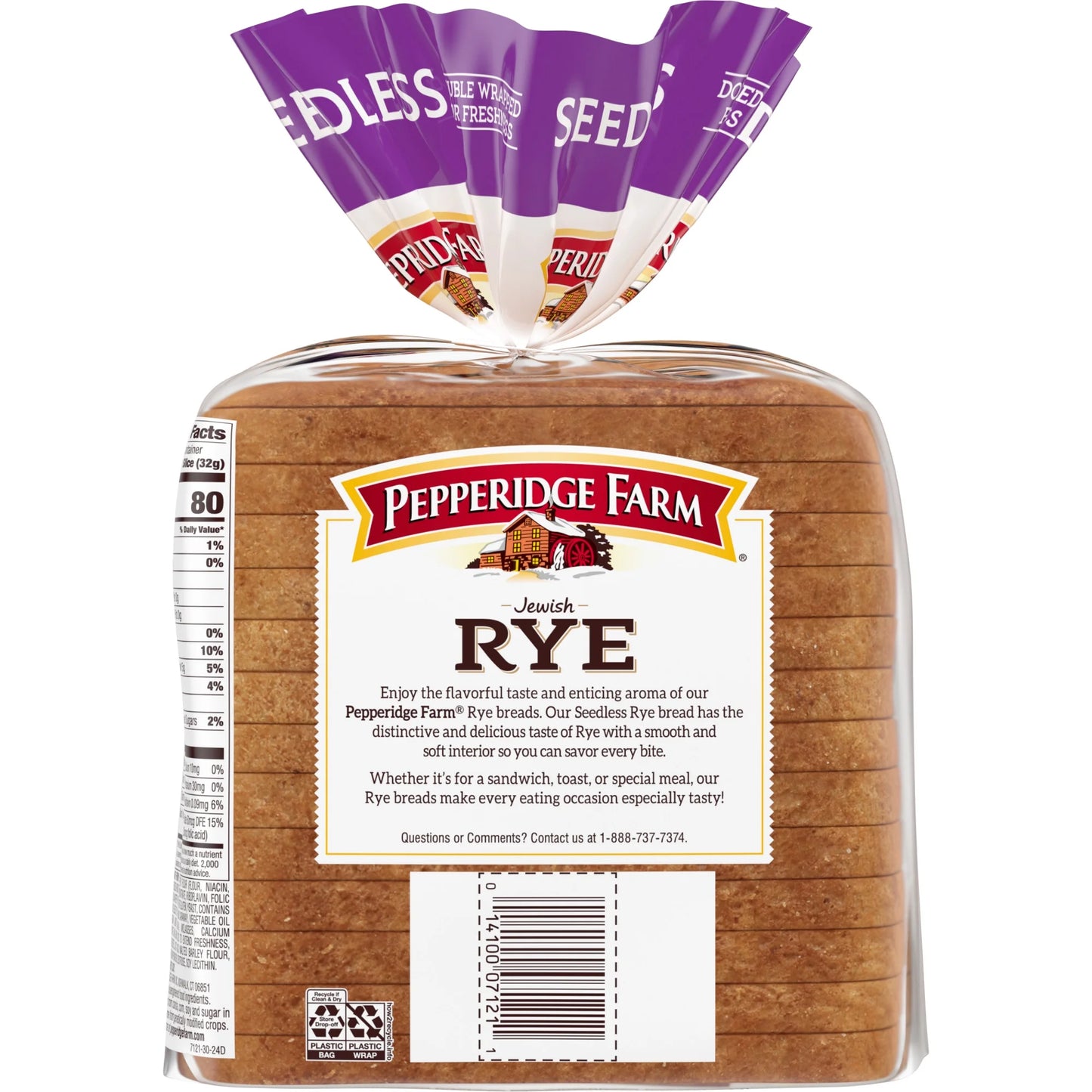 Pepperidge Farm Jewish Rye Seedless Bread, 16 oz. Bag