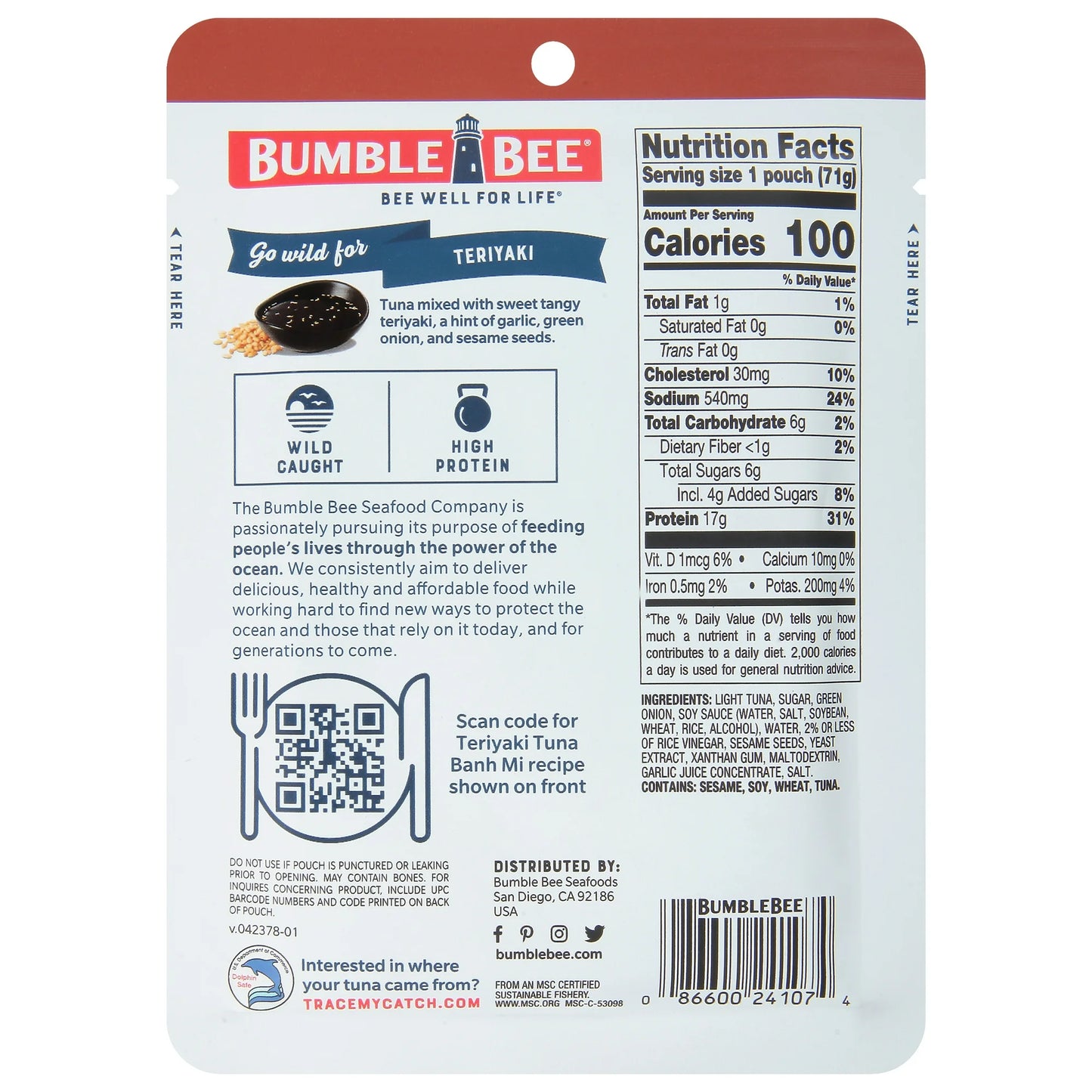 Bumble Bee Tuna, Teriyaki 2.5 oz. Pouch