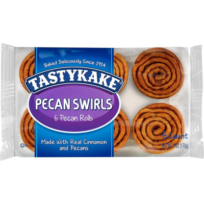 Tastykake Pecan Swirls, Cinnamon and Pecan Filled Value Snacks, 6 oz, 6 Count