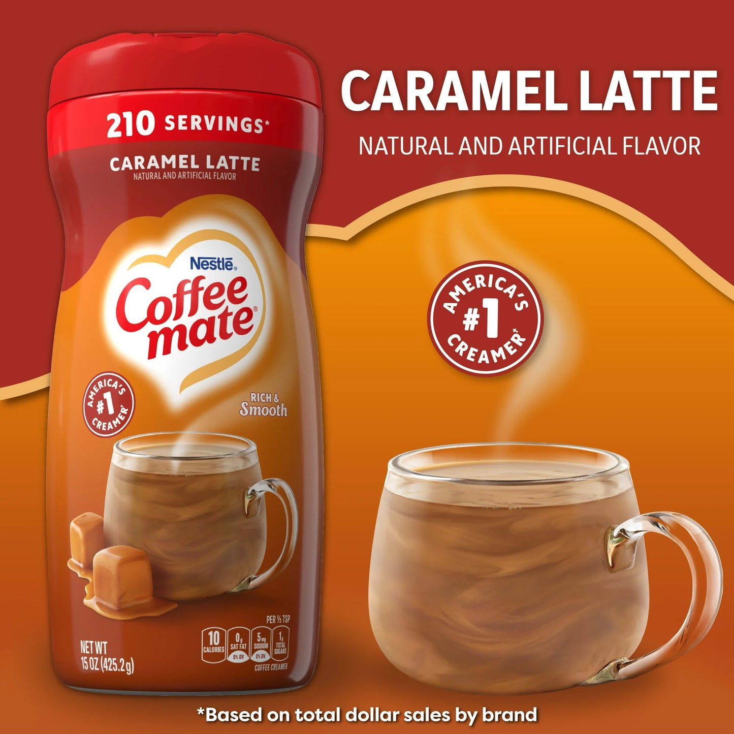 COFFEE MATE Caramel Latte Powder Coffee Creamer 15Oz. Canister | Non-dairy, Lactose Free Creamer