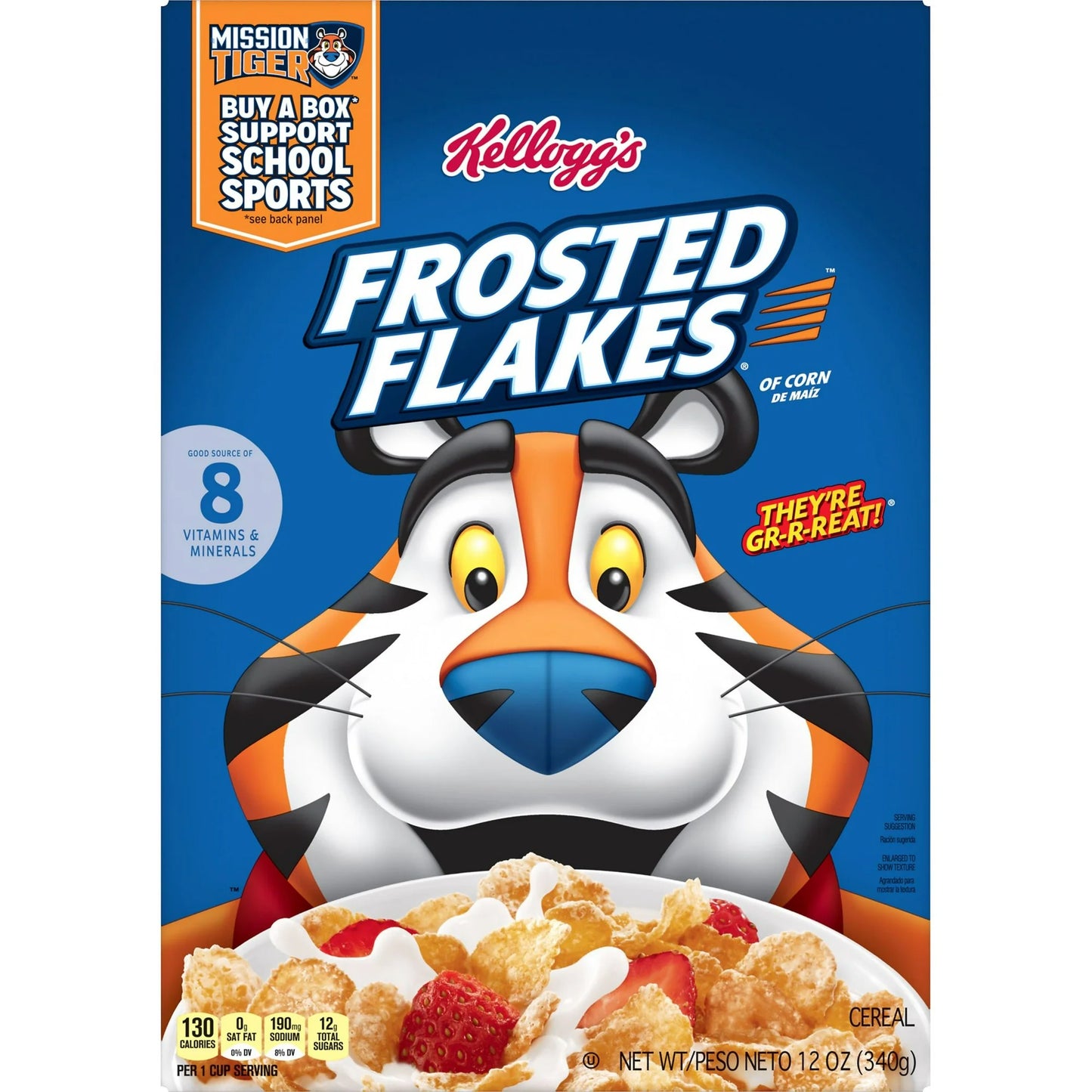 Kellogg's Frosted Flakes Breakfast Cereal, Kids Cereal, Family Breakfast, Original, 12oz Box (1 Box)