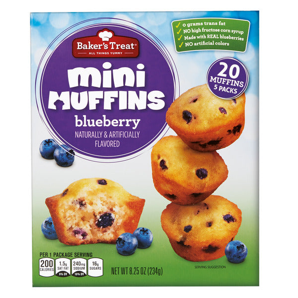 Baker's Treat Blueberry Mini Muffins, 8.25oz, 5pks/20muffins