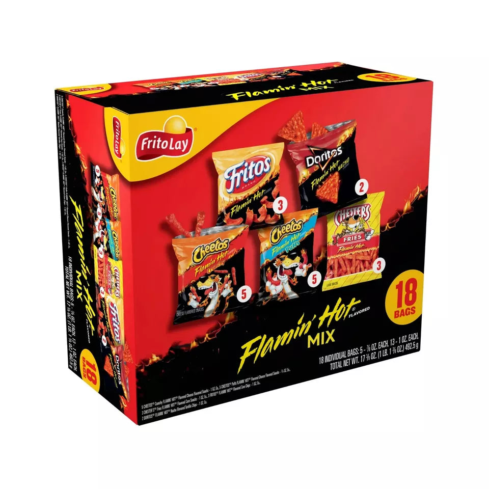 Frito-Lay Flamin' Hot Mix Variety Pack Snack Chips, 1 lb 2 oz, 18 Count Multipack